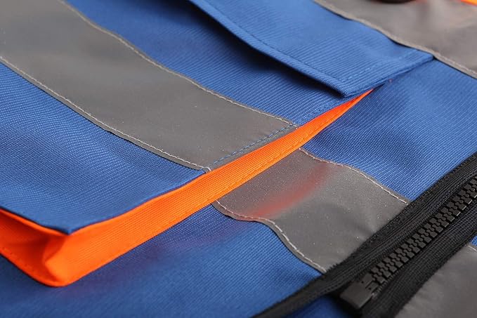 A-SAFETY Industrial Safety Vest, Hi Vis 9 Pockets High Visibility Zipper Front Reflective Safety Vest, Orange&Blue Color Mixed, XL