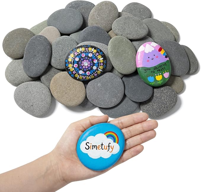 Simetufy 45 Pcs Painting Rocks Bulk, Flat Smooth Rocks by Simetufy