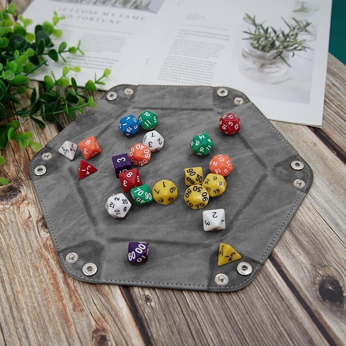 SIQUK 6 Pieces Dice Tray Hexagon Dice Rolling Holder Folding PU Leather Dice - Image 4