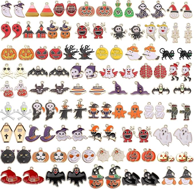 SANNIX 110Pcs 55 Pairs Halloween Charms Gold Enamel Jewelry Pendants by SANNIX