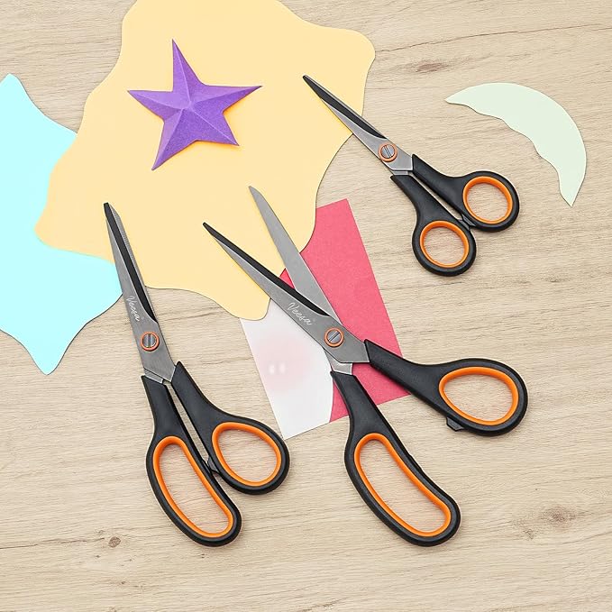 Scissors, 3-Pack Titanium Coated Non-Stick Scissors (8.5’’, 7.5’’, 5.5’’) - Premium All-Purpose Cutting Tools for Craft, Office & Home Use