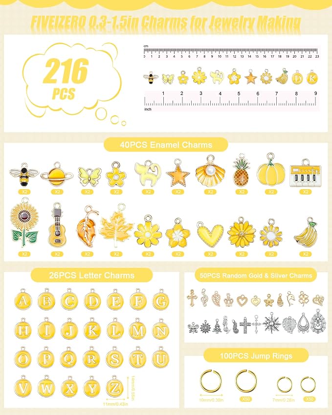 FIVEIZERO 216PCS Charms for Jewelry Making, Enamel Blacelet Charms Kit | - Image 2