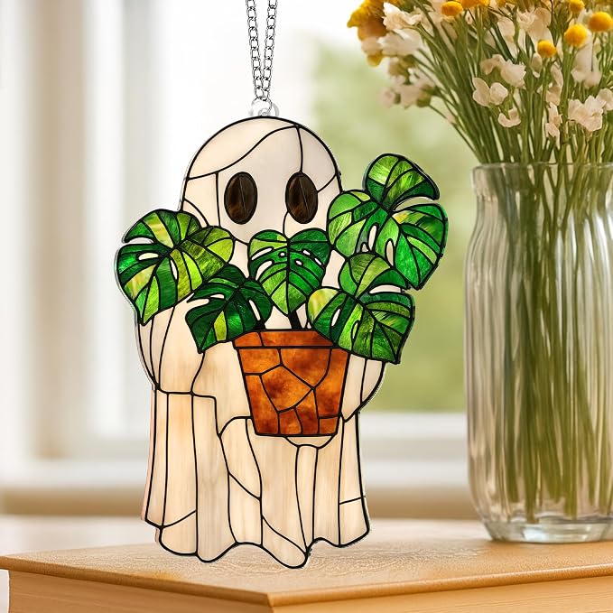 Halloween Faux Stained Glass Ghost Ornaments Acrylic, Halloween Decor Cute - Image 7