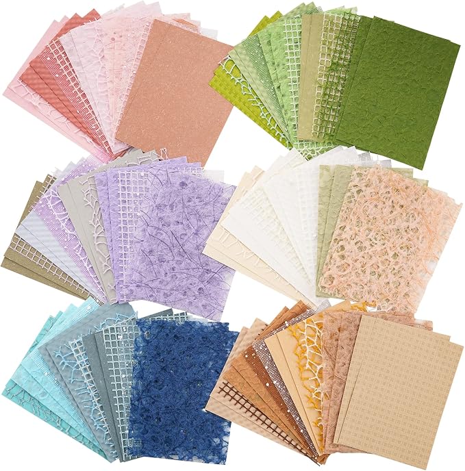 96 Sheets Textured Scrapbook Paper and Mesh Fabric Assorted Set by ARTSMONA