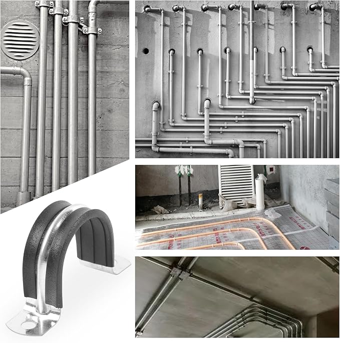 2 Inch Reinforced Rigid Pipe Strap, 20 PCS 2 Holes U Bracket Cable Clamp Hanger, Rubber Cushioned Insulated Clamp, Conduits Strap Clamps for Pipe Fixing on Various Surfaces(50mm)