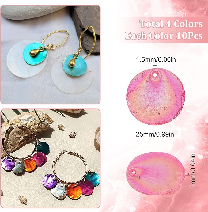 SUNNYCLUE 1 Box 40Pcs Shell Charms Seashell Charm Capiz Shells Slices AB Color - Image 2