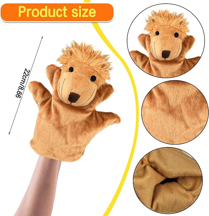6 PCS Hand Puppets Set Animal Plush Puppet Elephant Tiger Giraffe Monkey Lion - Image 2