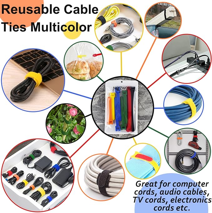 80pcs Cable Ties Reusable Multicolor Wire Ties Cable Management Cord Ties - Image 3