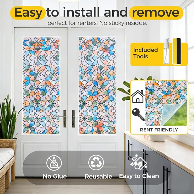 OHTMERU 3D Stained Glass Window Privacy Film, Heat Control UV Blocking Static - Image 5