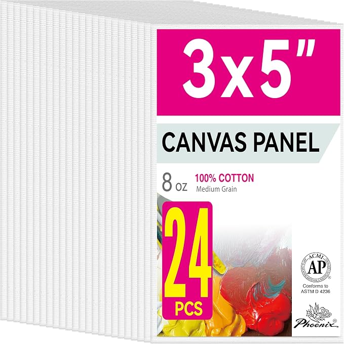 PHOENIX Small Painting Canvas Panels 3x5 Inch, 24 Bulk Pack - 8 Oz Triple by PHOENIX