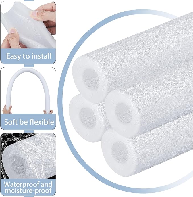Amylove 12 Pcs 3.3 Feet Foam Pipe Insulation Foam Tube Insulating Water Pipe Pool Swim Noodles Heat Preservation Pipe Covers for Tubing Outdoor Freeze Protection (White,3/4 Inch)