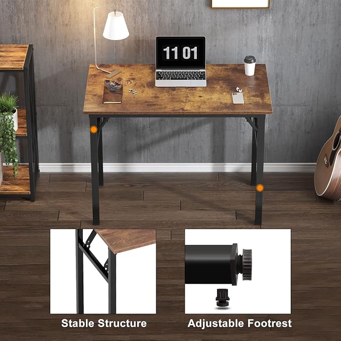 Need Small Folding Computer Desk, 31.5 Inch Writing Table, Rustic Brown | - Image 8