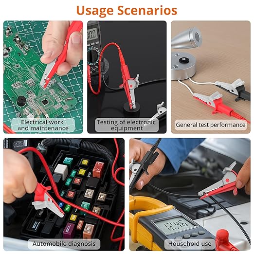 Proster Banana to Alligator Clip - Test Leads CATIII 1000V 10A with Alligator Clip, Insulated Copper Conductors Safety Cables for Multimeter, Electrical, Automotive & Home Testing