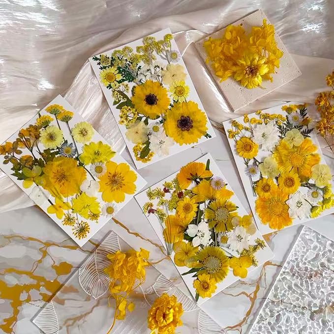 132Pcs Yellow Pressed Dried Flowers and Butterfly - Image 3