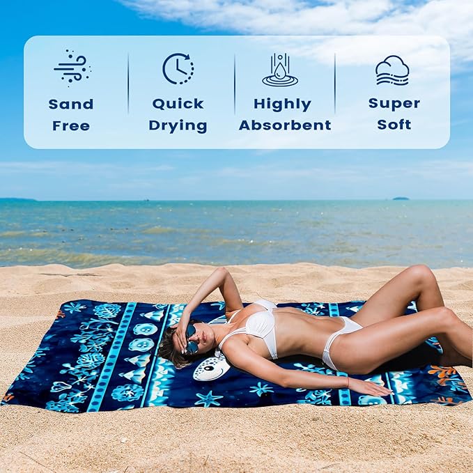 2 Pack Microfiber Beach Towel Oversized 71"x32" Sand Free Quick Dry Absorbent Lightweight Thin , Compact Towels for Travel Swimming Pool Yoga Gym Camping Beach Accessories Vacation Essentials Gift