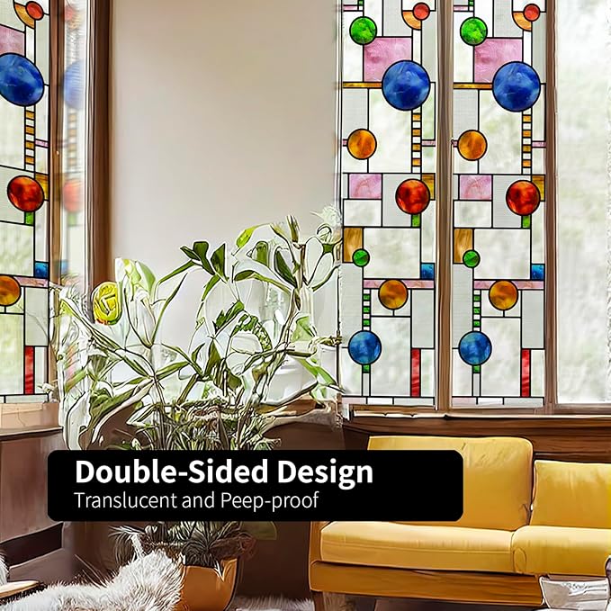 Original Hand Drawn Faux Stained Glass Window Film, Double-Sided Texture Static - Image 6