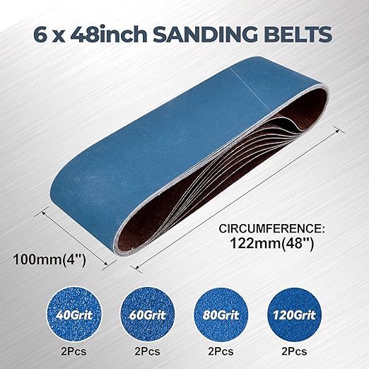 6 x 48 Inch Zirconia Sanding Belts, 8Pcs 2 Each of 40/60/80/120 Assorted Grits, Belt Sander Sanding Belt for Knife Blade Sharpening, Metal Polishing, Derusting, Woodworking