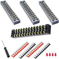 Terminal Block (4 Sets) 4Pcs 12 Positions Dual Row 600V 25A Screw Terminal Strip Blocks with Cover&4Pcs Pre-Insulated Barrier Termina Block Strip&48Pcs Insulated Fork Wire Connector