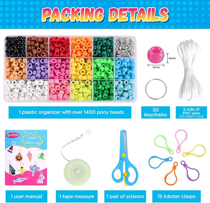Funtopia Beads for Crafts, Pony Beads Keychain Making Kit, Bead Pets Art Crafts - Image 6