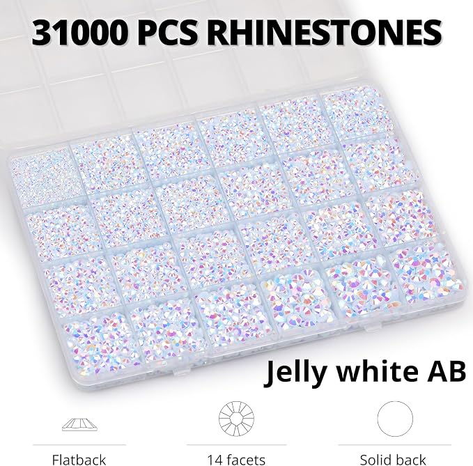 33000Pcs White AB Rhinestones for Bedazzling, Iridescent Different Sizes 2 - Image 3