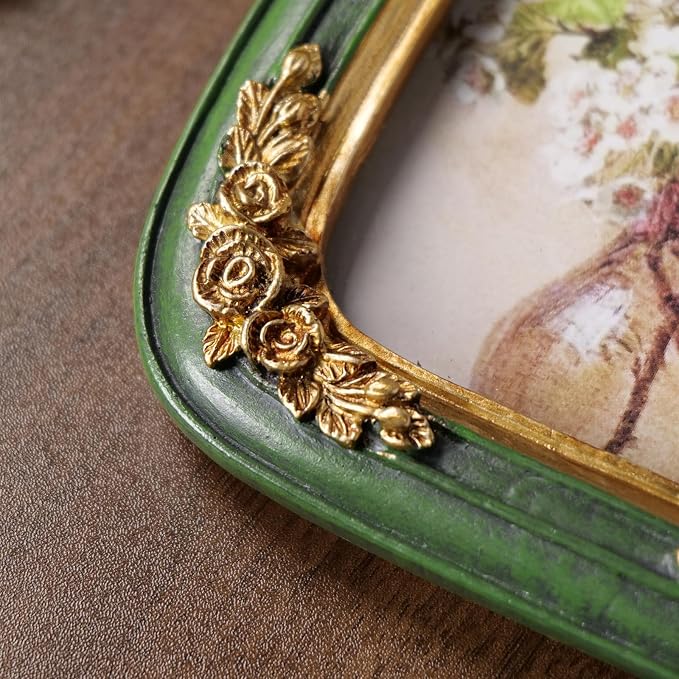 Cuspin Vintage 5x7 Picture Frame Green and Gold Frames, Ornate Arch Picture - Image 4