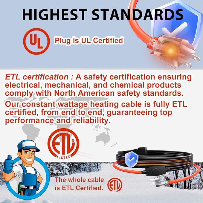 HEATIT Heating Cable for Water Pipes Automatic Heat Tape Pipe Freeze Protected Heated Cable 24 Feet