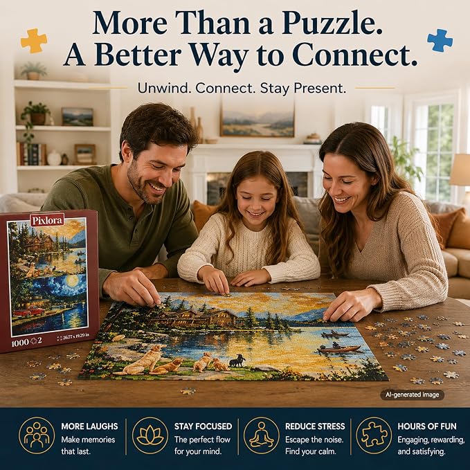Puzzles for Adults 1000 Pieces, 2 Pack Lake Cabin and Moonlight Jigsaw Puzzles - Image 4