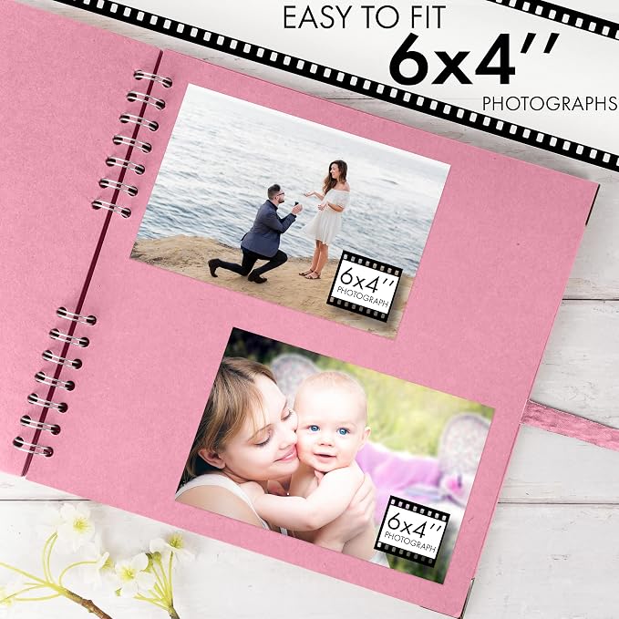 Bstorify 10 x 10 Inches Scrapbook Album 70 Pages Pink Thick Kraft Paper Corner - Image 7