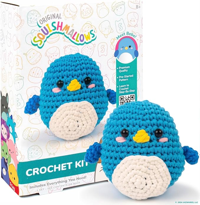 Original Squishmallows Bebe the Bluebird Crochet Kit, Includes Yarn, Crochet by HorizonGroupUSA