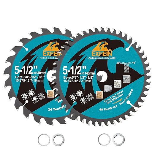 5-1/2 Inch Miter/Table Saw Blades 2pcs, 24T+48T ATB TCT Fine Finish Wood Cutting Circular Saw Blade with 5/8 Inch Arbor