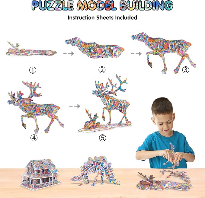 BEARUN 3D Coloring Puzzle Set, Arts and Crafts - Image 3