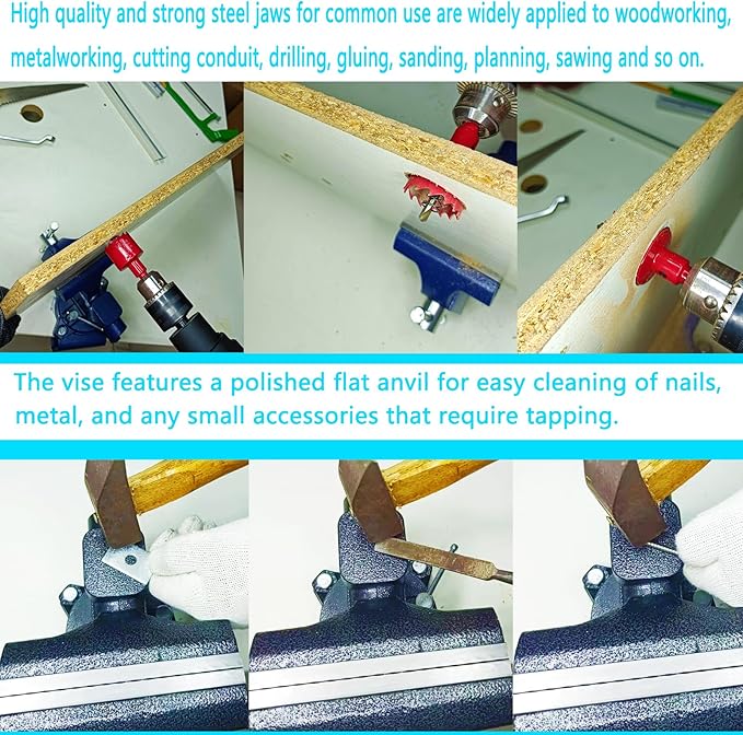 MYTEC 2-In-1 Bench Vise Heavy Duty for Workbench, 6.0" blue, Upgraded Multi-Purpose Table Vice, Universal Rotate 270°Work Clamp-On Vise