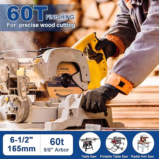 6-1/2 inch Circular Saw Blade 40T 60T Combo Pack with 5/8" Arbor，Ultra Fine Finish for Wood Cutting, Thin-Kerf (6-1/2 Inch 60T+40T)
