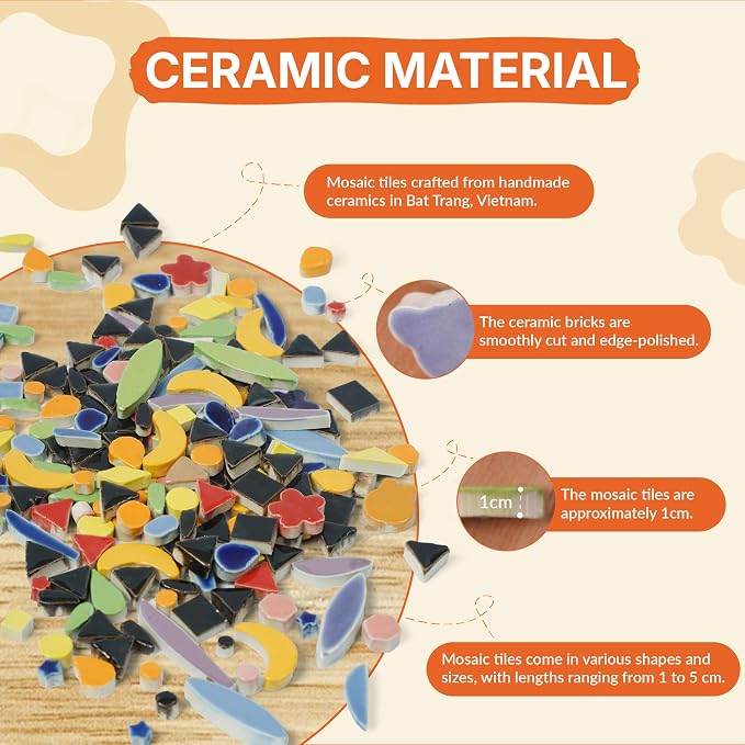 E2CTiles Hummingbird Ceramic Mosaic Art Kit, DIY Craft Set, Beginner Friendly - Image 3