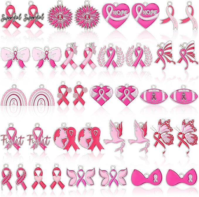 MARFOREVER 40 Pcs/20 Pairs Breast Cancer Awareness Charms by MARFOREVER