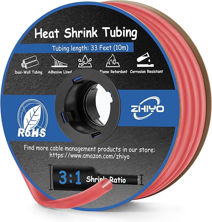 Heat Shrink Tubing 3/8 Inch, 3:1 Ratio Wires heat shrink tube, Dual Wall Adhesive-Lined Waterproof Shrink Wrap Tubing, 33FT Red Industrial and Marine Grade Heat Shrink Wrap