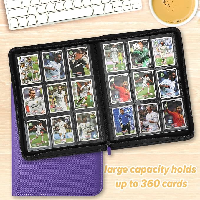 360 Cards Ringless 9-Pocket Side Loading Trading Card Binder, PU Zipper Fixed - Image 6