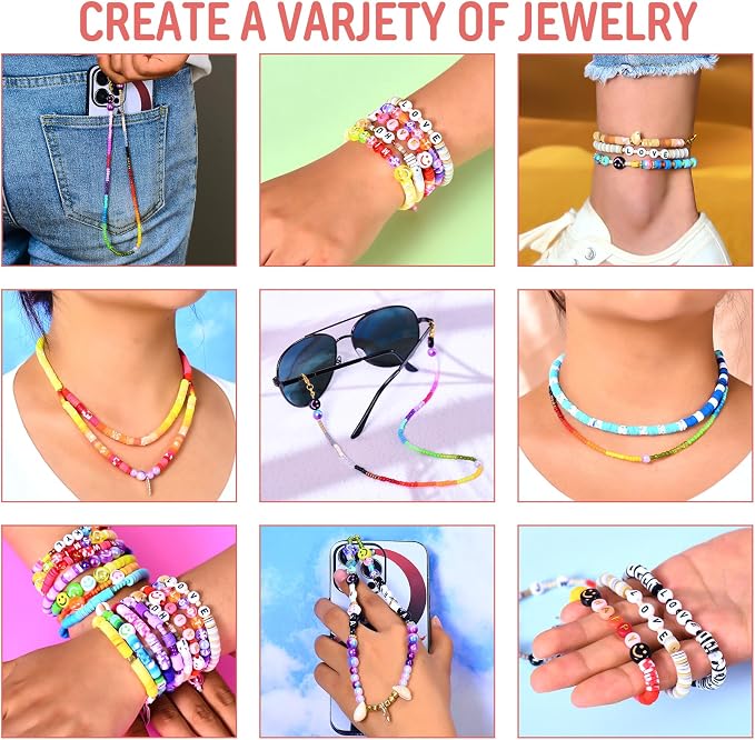 Ilootm Friendship Bracelet Making Kit, 96 Colors Polymer Clay Beads & 24 Colors - Image 6