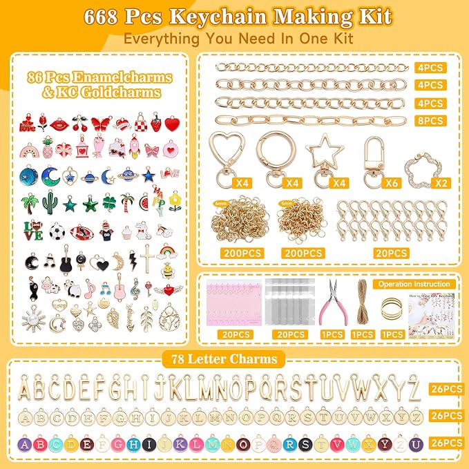 Riwiuue 668Pcs Lip Gloss Keychain Making Kit, DIY Charms Key Chain Kit - Image 2