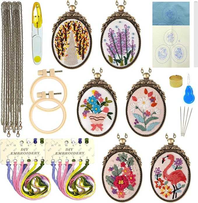 ZOCONE 6 Packs Embroidery Necklace Kit, Embroidery Pendant Kit Mini Cross by ZOCONE