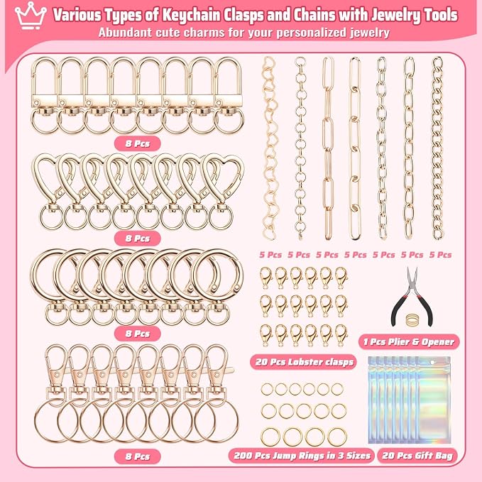 Modacraft 617 Pcs Charms Lip Gloss Keychain Making Kit, DIY Bag Charm Kit - Image 3