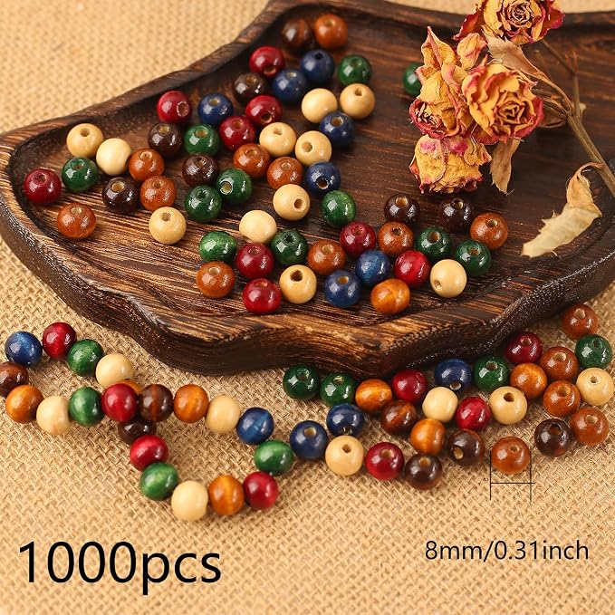 DAHI 1000PCS Colorful Wooden Beads 8mm Assorted Macrame Wooden Loose Spacer - Image 2