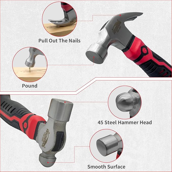 4-Piece Hammer Set - 13oz Ball Peen, 12oz Claw, 1.24lb Mini Sledge, 13.7oz Blacksmith Hammer