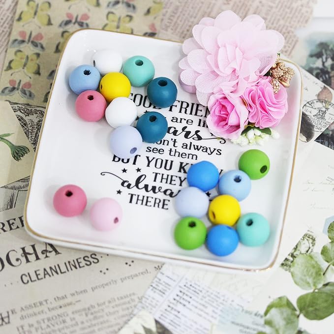 200Pcs Colorful Wood Bead, BetterJonny 16mm Round Wooden Spacer Beads Assorted - Image 3