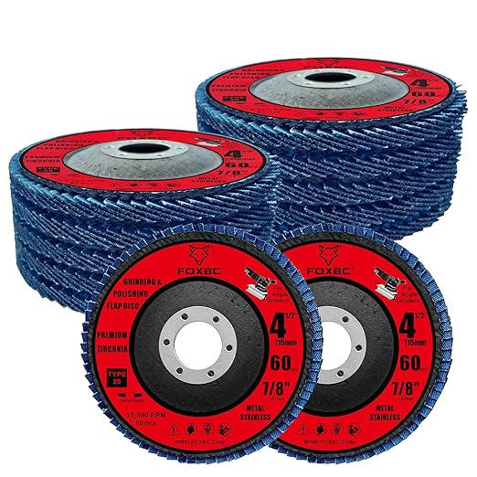 FOXBC 4-1/2 inch Flap Disc for Angle Grinder, 60 Grit, Type 29, Premium Zirconium Grinding and Polishing for Metal, 10 Pack