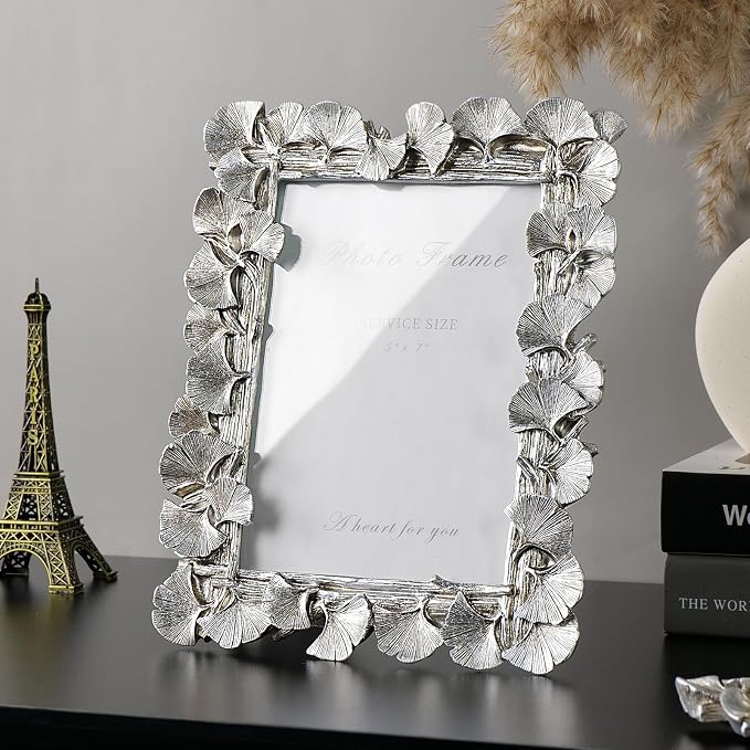 Cuspin Silver 5x7 Picture Frame, Vintage Silver Ornate Leaf Textured - Image 4