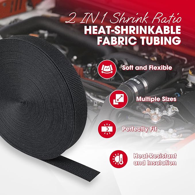 2 in 1 Heat Shrink Braided Sleeving Fabric Tubing-Ideal fit Irregular Shape Hose/Cable/Wire (3/4"(19mm), 80FT)