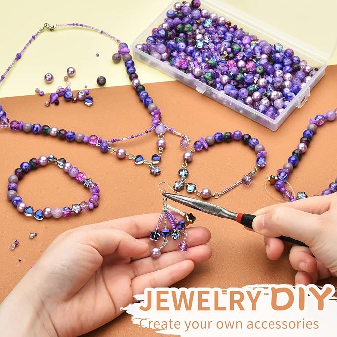 Assorted Beads Bracelet Making Supplies, Lavender Violet Beads-900pcs: Glass - Image 4