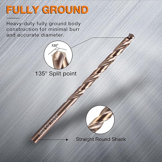 13Pcs Cobalt Drill Bit Set (1/16"-1/4"), M35 High Speed Steel, Twist Jobber Length for Hardened Metal, Stainless Steel, Cast Iron, Wood, and Plastics, with Index Storage Box