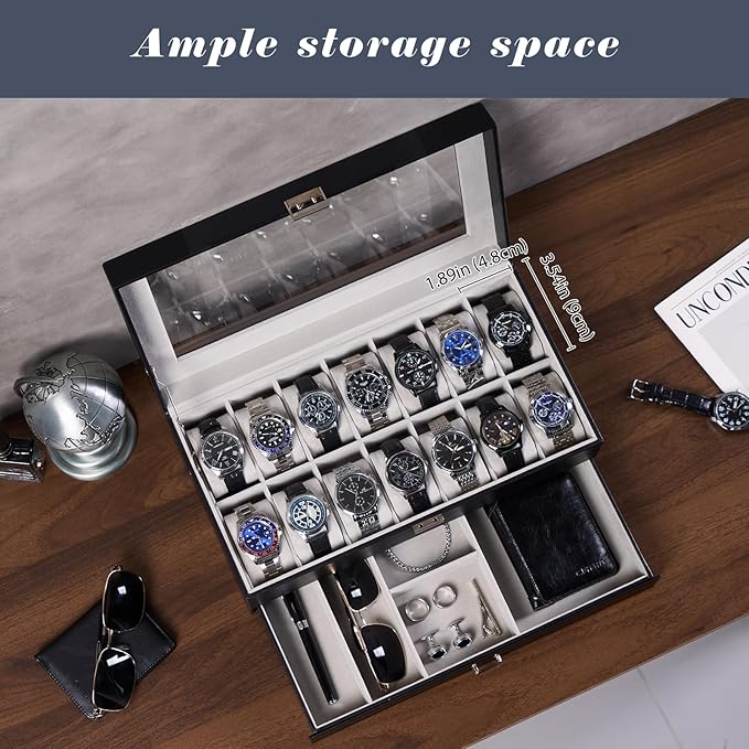 ProCase Watch Box, 14 Slot Mens Watch Case - Image 2